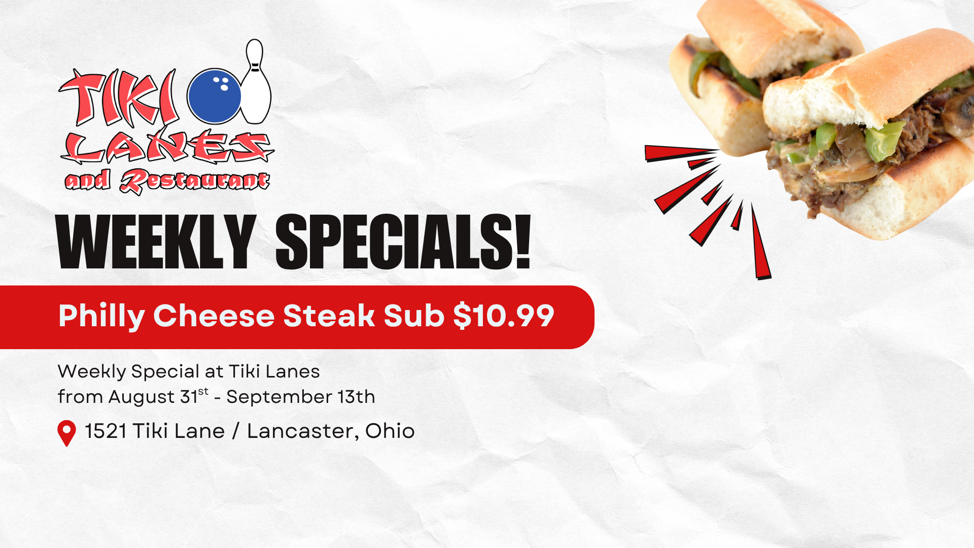 Weekly restaurant special at Tiki Lanes