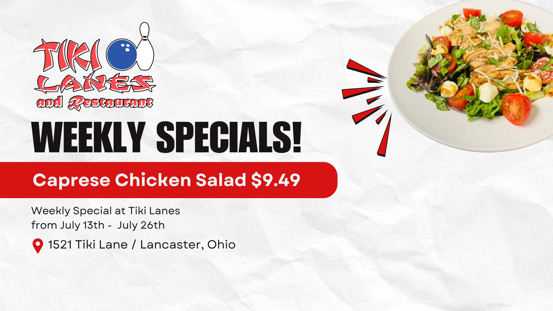 Weekly restaurant special at Tiki Lanes