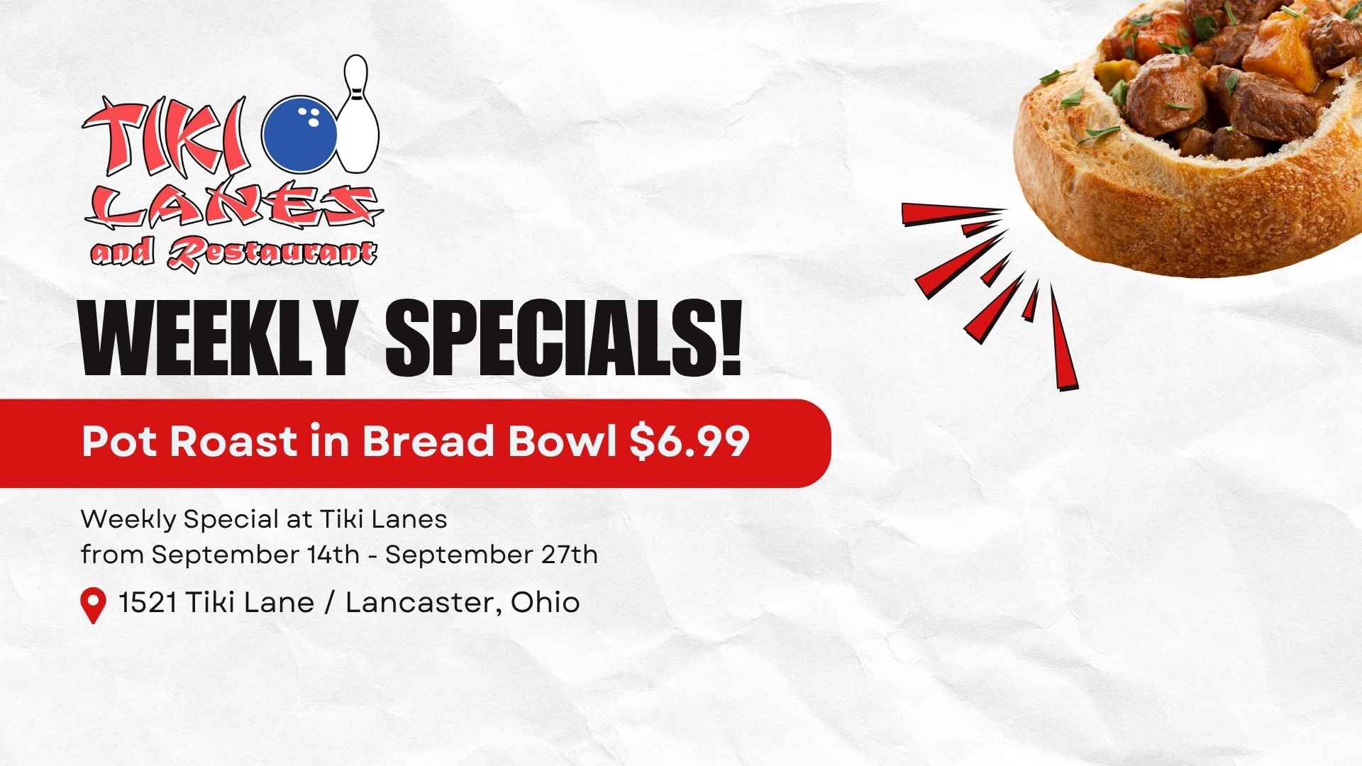Weekly restaurant special at Tiki Lanes